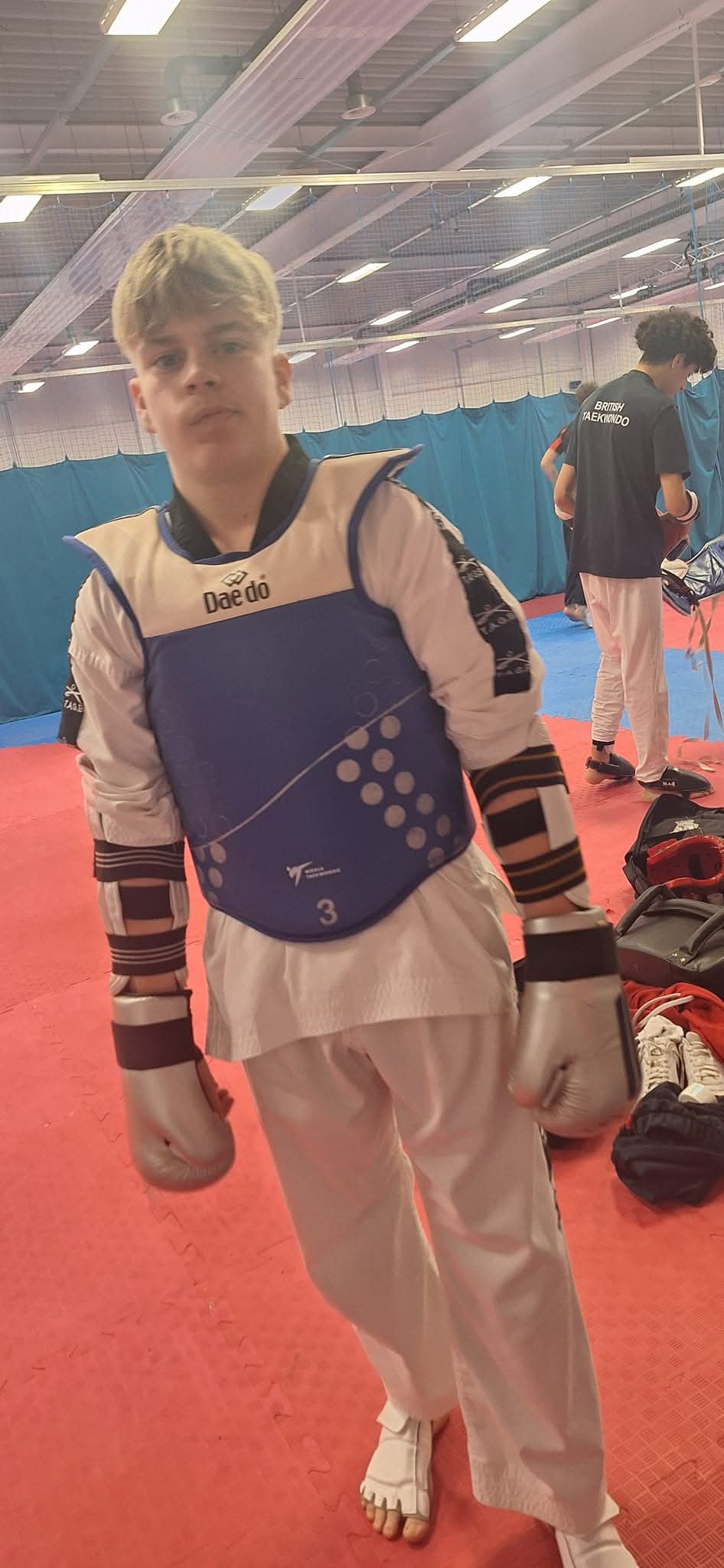 Jake in Daedo sparring gear ready to compete