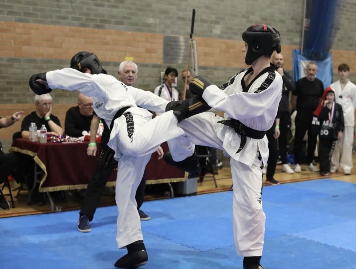 Lucas Foster in full sparring action at a TAGB competition
