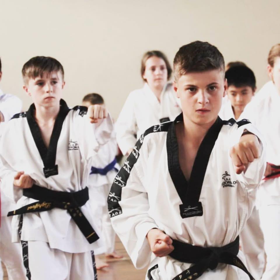 Train Taekwondo class students in black belts